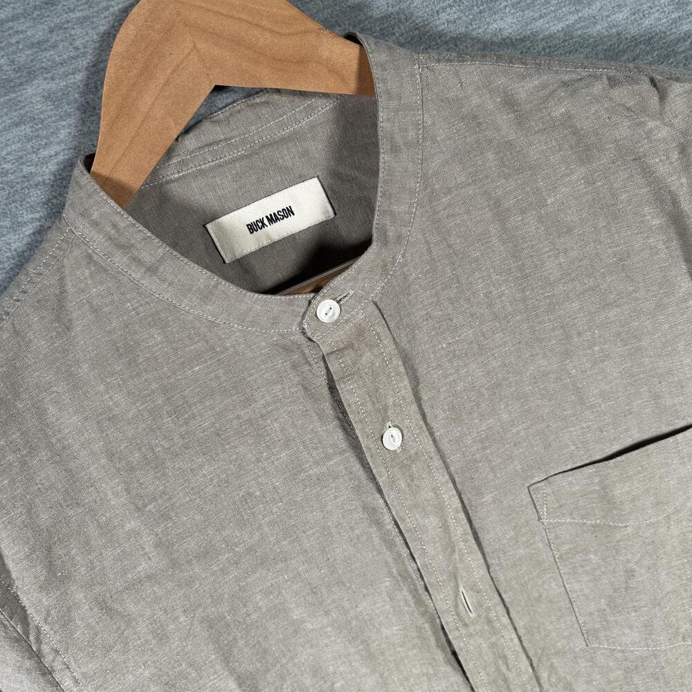 Buck Mason Shirt Mens Large Beige Linen Cotton Band Collar Button-Up Casual